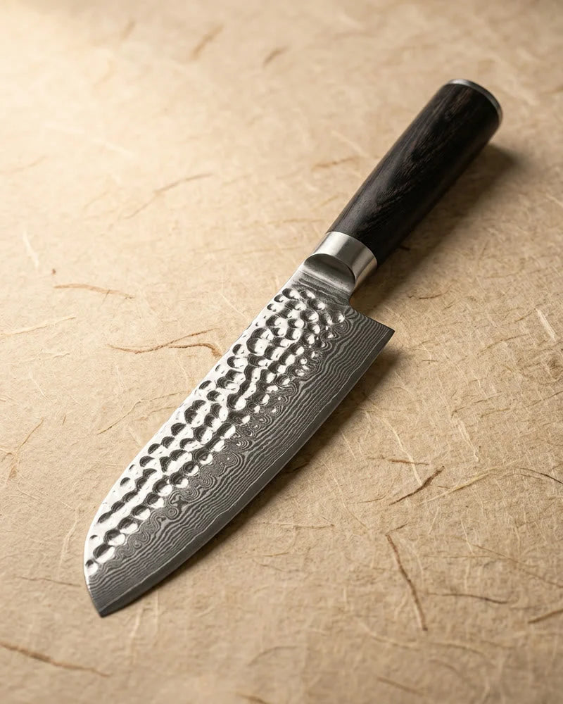 Hammered Damascus BR Santoku Knife 18cm product photo
