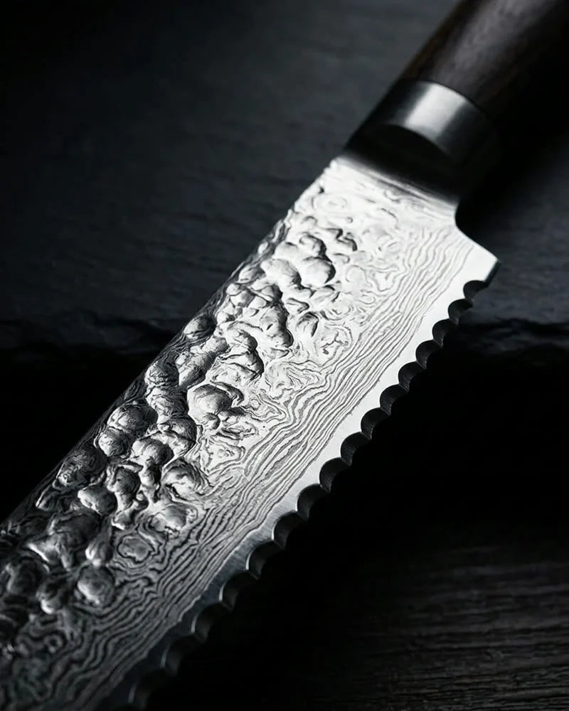 Hammered Damascus BR Bread Knife 20 cm detail photo