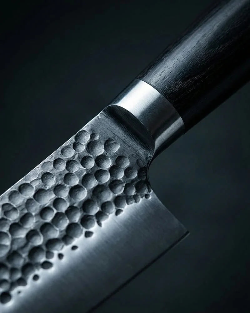 Hammered Stainless Steel Black Chef Knife 20 cm detail photo
