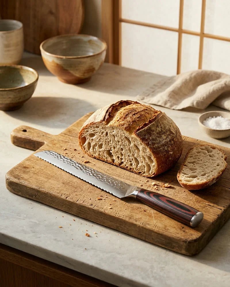 Hammered Stainless Steel Bread Knife 20 cm lifestyle photo