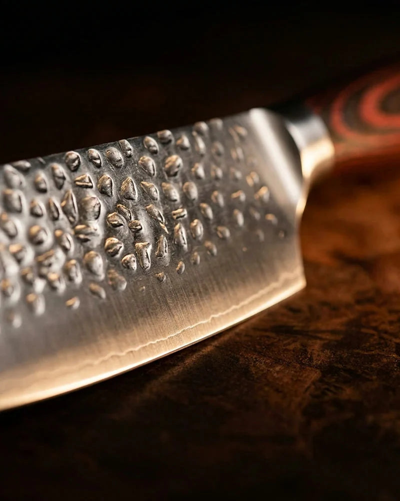 Hammered Stainless Steel Santoku Knife 13 cm detail photo