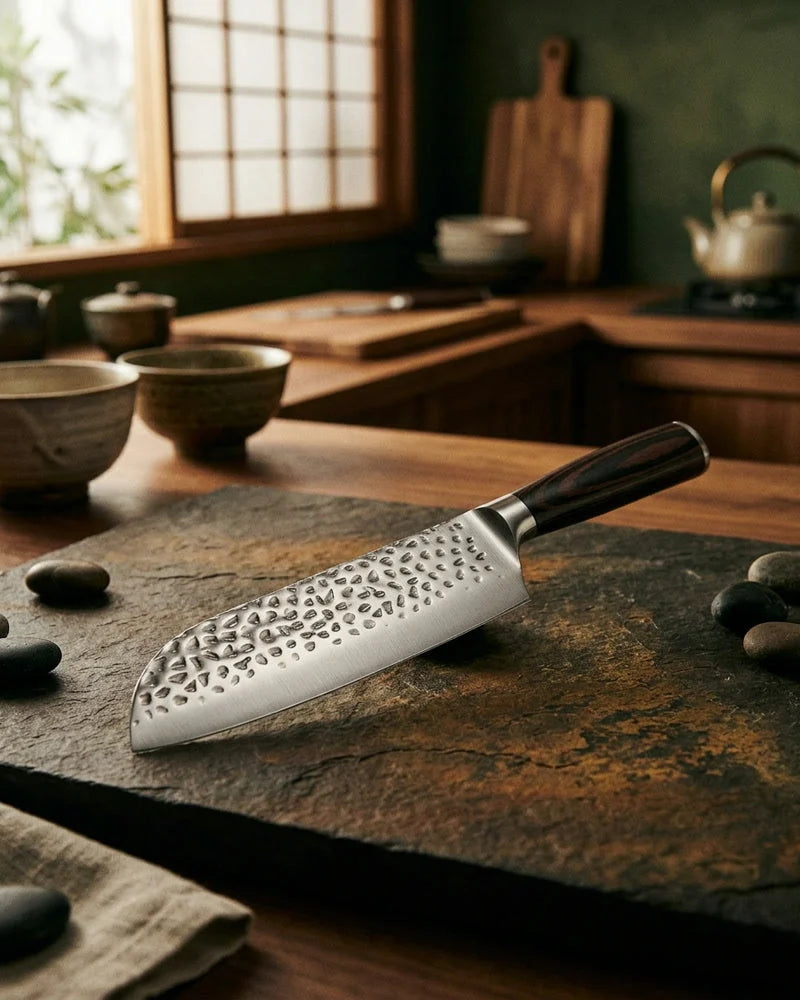 Hammered Stainless Steel Santoku Knife 18cm product photo