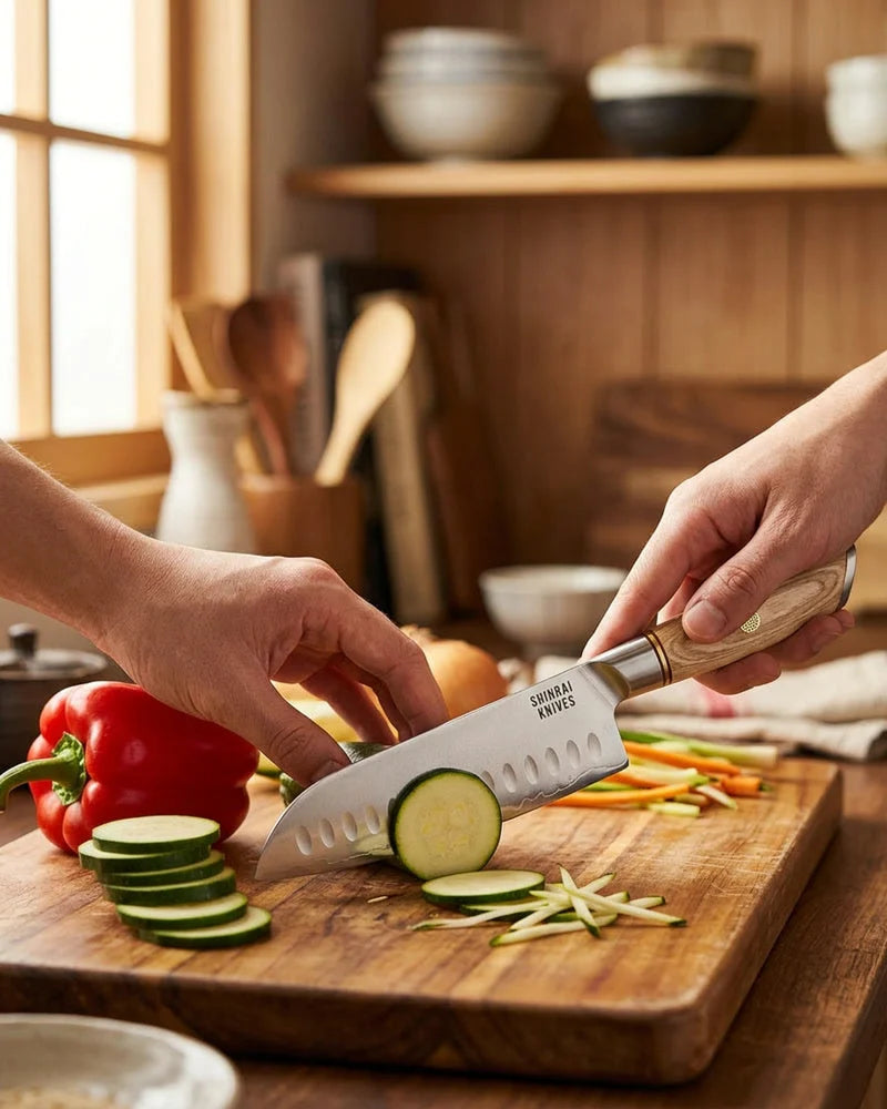 Hikari Damascus Santoku Knife 18cm lifestyle photo