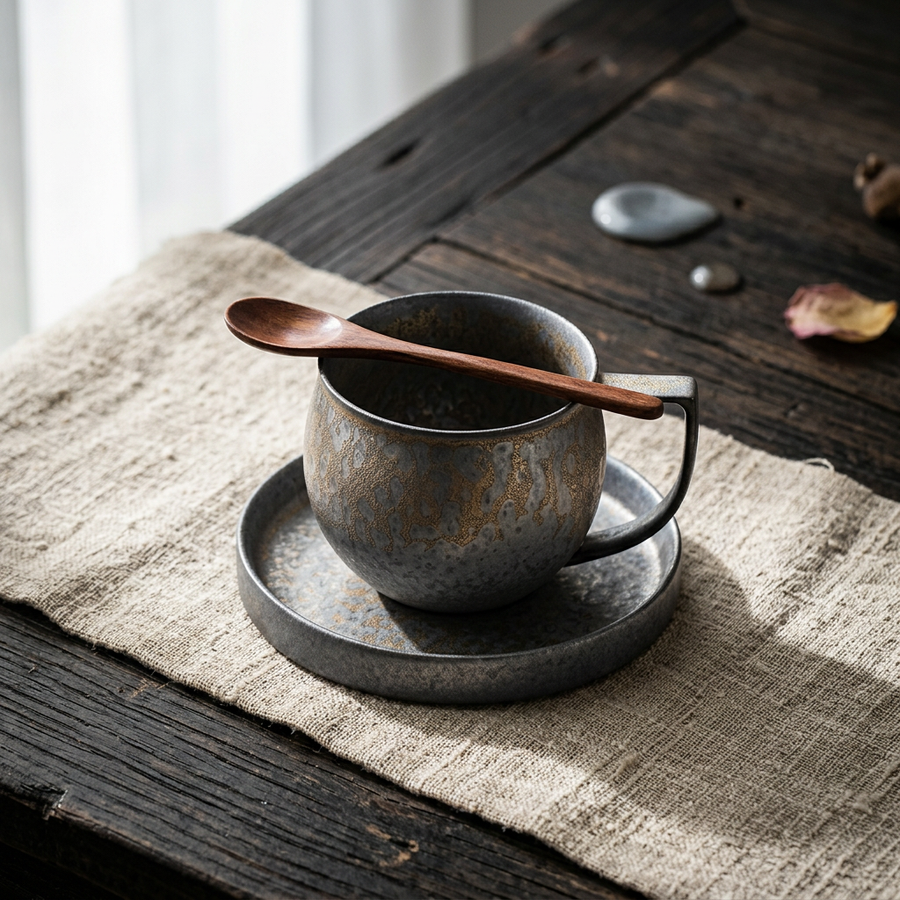 Japanese Aino Ceramic Coffee Set, alternate view
