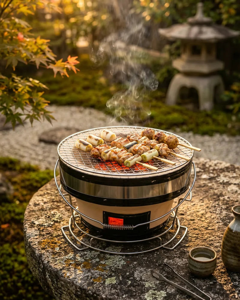 Japanese Ami Portable Charcoal Grill, Stainless Steel and Clay, alternate view