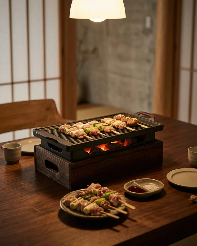 Japanese Asahidake Portable Charcoal Grill, Aluminum Alloy and Wood, alternate view