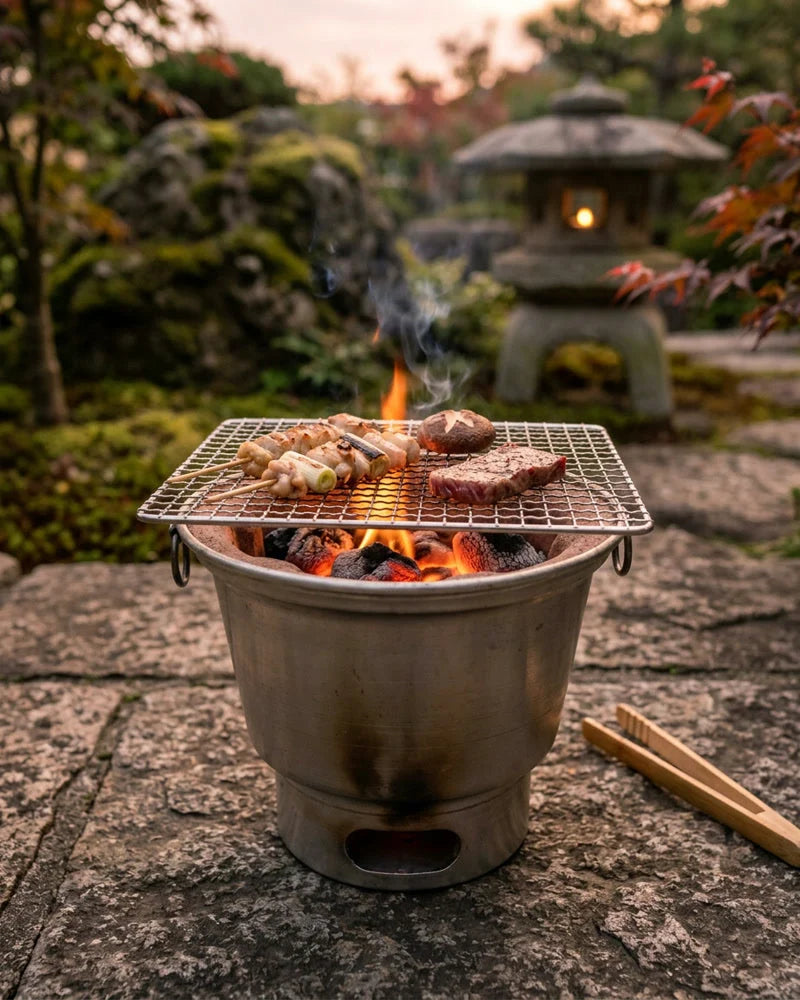 Japanese Au Portable Charcoal Grill, Stainless Steel and Clay, alternate view