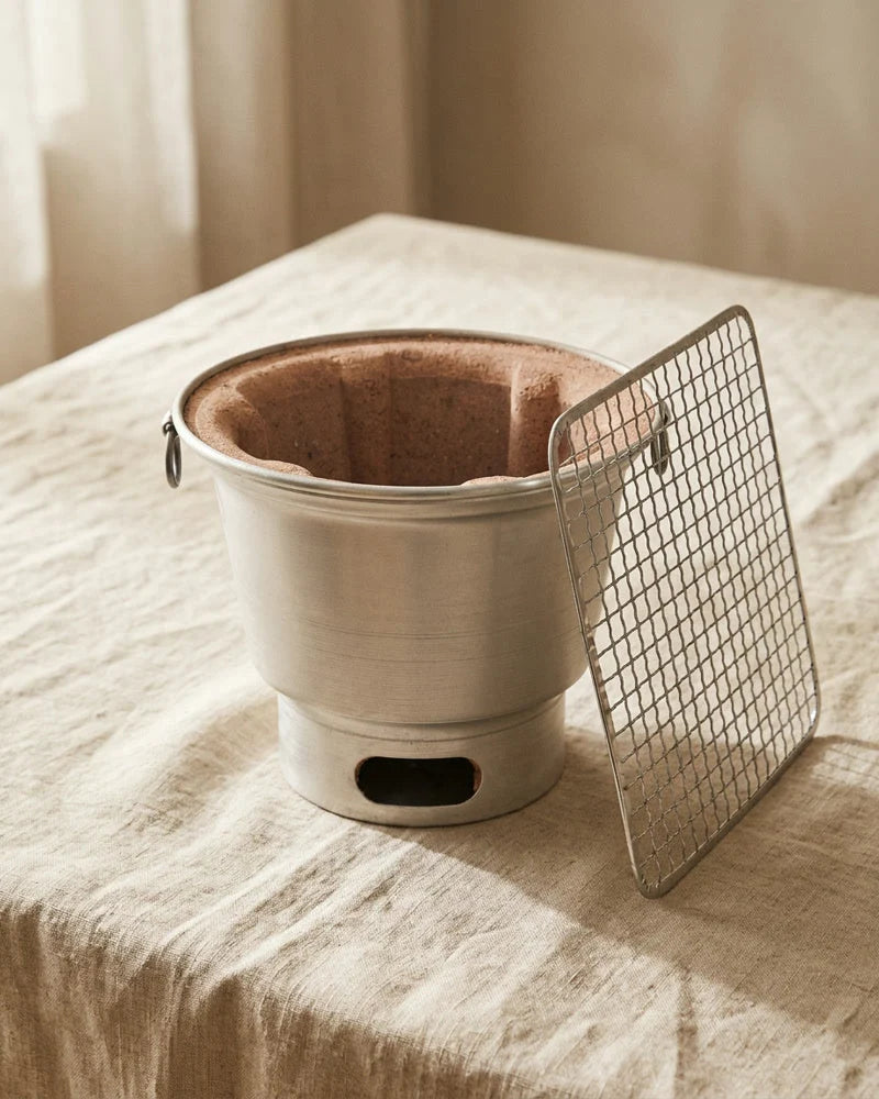 Japanese Au Portable Charcoal Grill, Stainless Steel and Clay