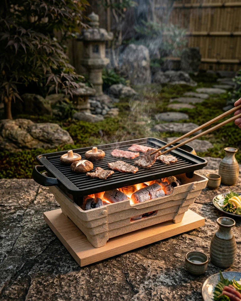Japanese Ayaka Portable Charcoal Grill, Cast Iron, alternate view