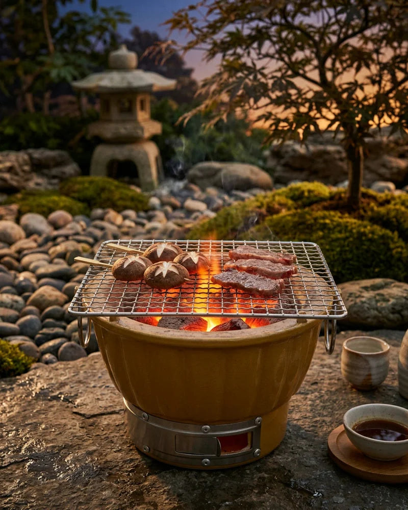 Japanese Ayame Portable Charcoal Grill, Stainless Steel and Clay, alternate view
