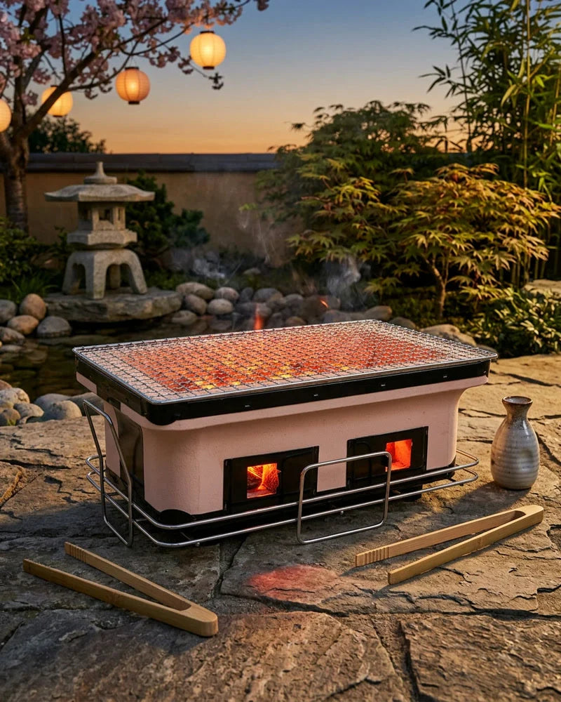 Japanese Ayumi Portable Charcoal Grill, Clay Airflow Controller, alternate view