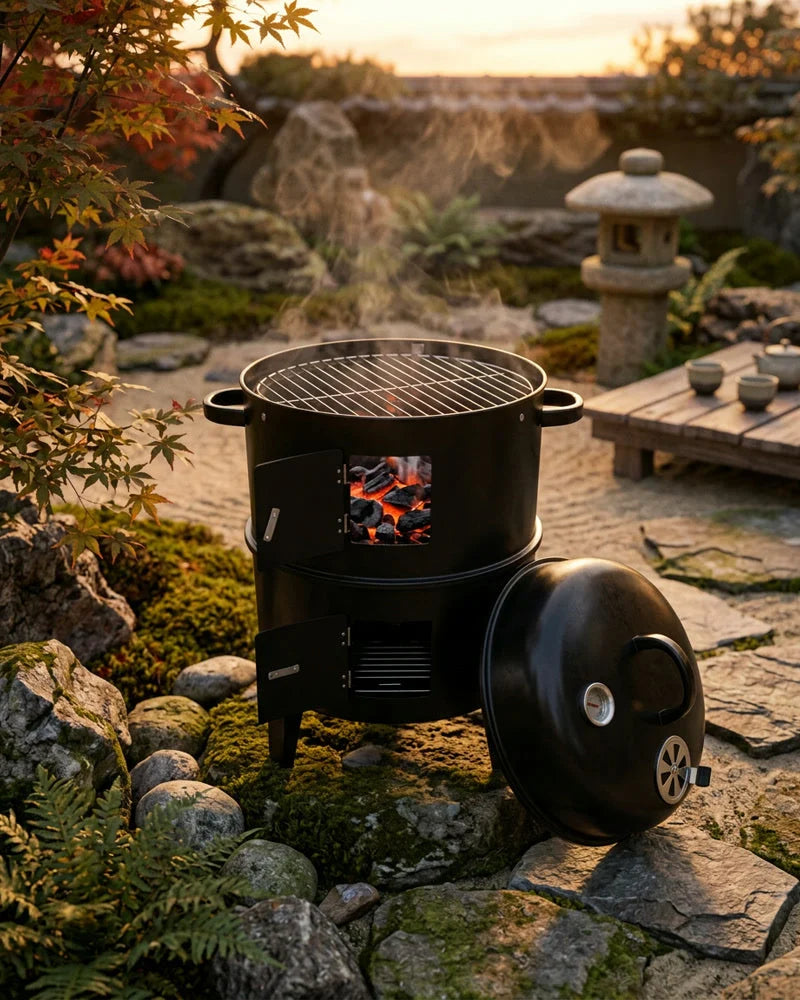 Japanese Bandai Portable Charcoal Grill, Cast Iron Multifunctional Design, alternate view