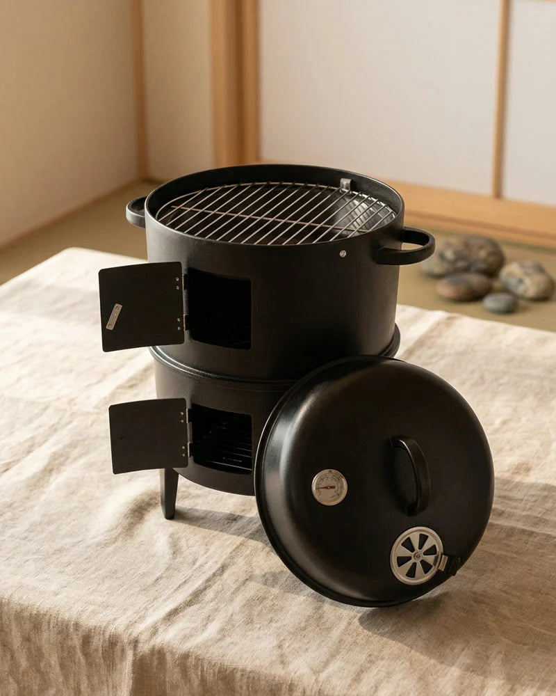 Japanese Bandai Portable Charcoal Grill, Cast Iron Multifunctional Design