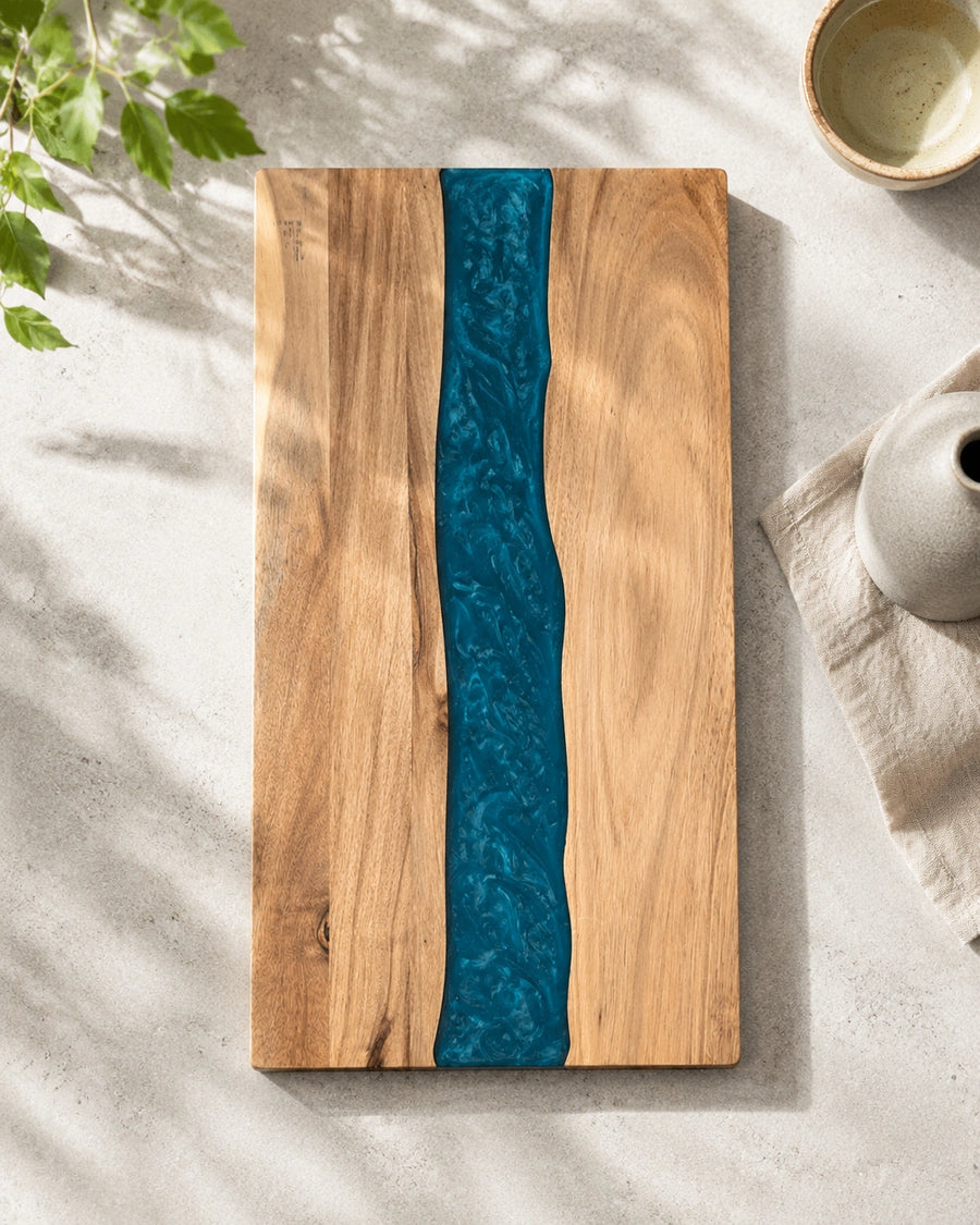 Blue Resin Acacia Wood Cutting & Serving Board