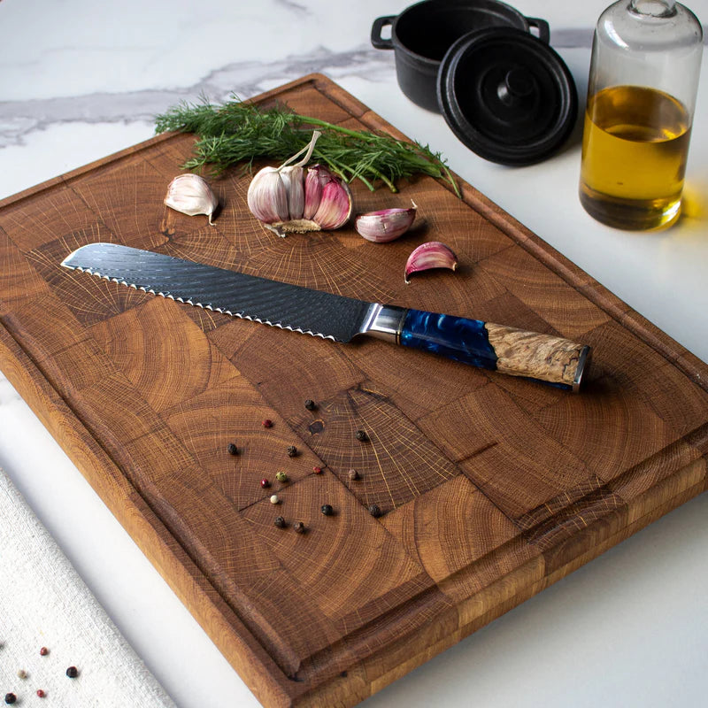 Japanese Epoxy Sapphire Damascus Bread Knife 20 cm, Serrated Kitchen Knife, alternate view