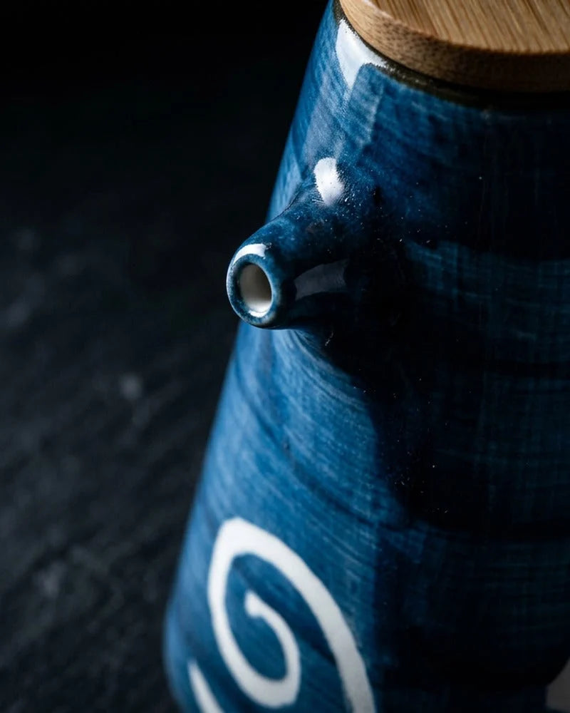 Japanese Go Ceramic Sauce Dispenser - Tabletop Bottle for Soy Sauce - close-up detail from Japanese Kitchen Supply