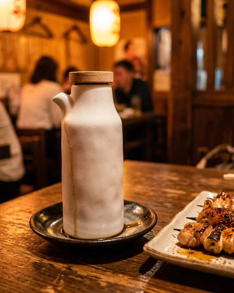 Japanese Hakusan Ceramic Sauce Dispenser - Tabletop Bottle for Soy Sauce - alternate angle from Japanese Kitchen Supply