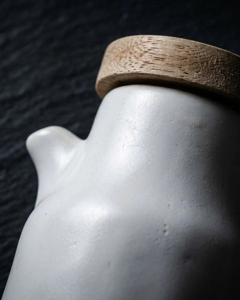 Japanese Hakusan Ceramic Sauce Dispenser - Tabletop Bottle for Soy Sauce - close-up detail from Japanese Kitchen Supply