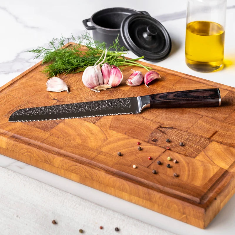 Japanese Hammered Stainless Steel Bread Knife 20 cm, Serrated Kitchen Knife, alternate view