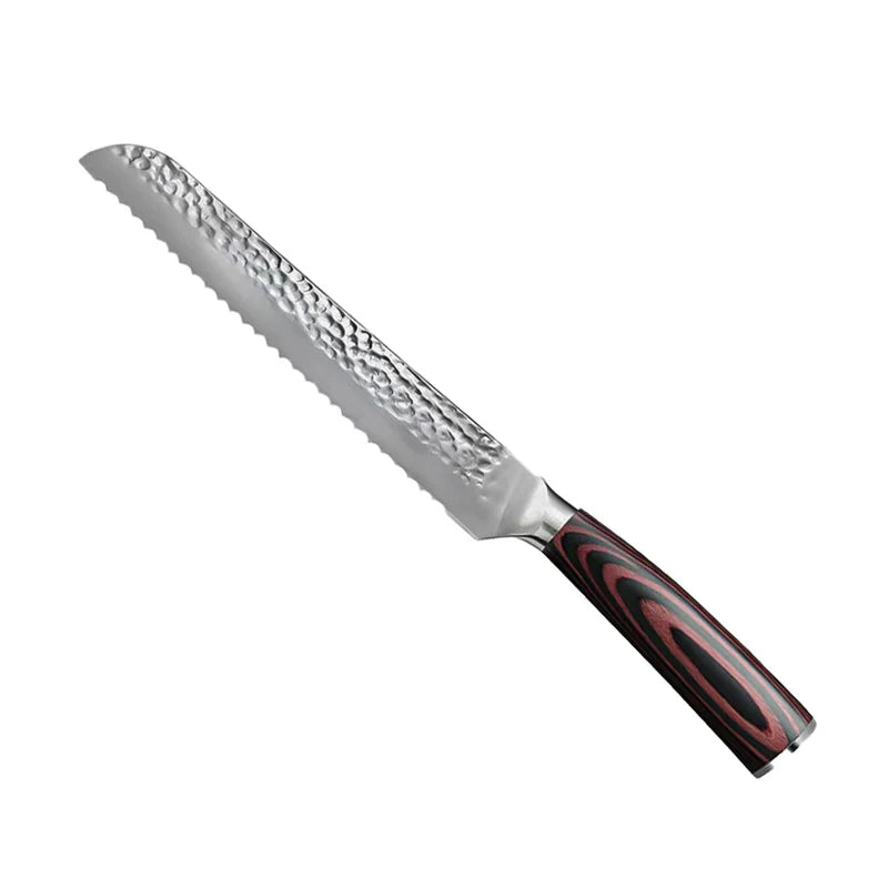 Japanese Hammered Stainless Steel Bread Knife 20 cm, Serrated Kitchen Knife