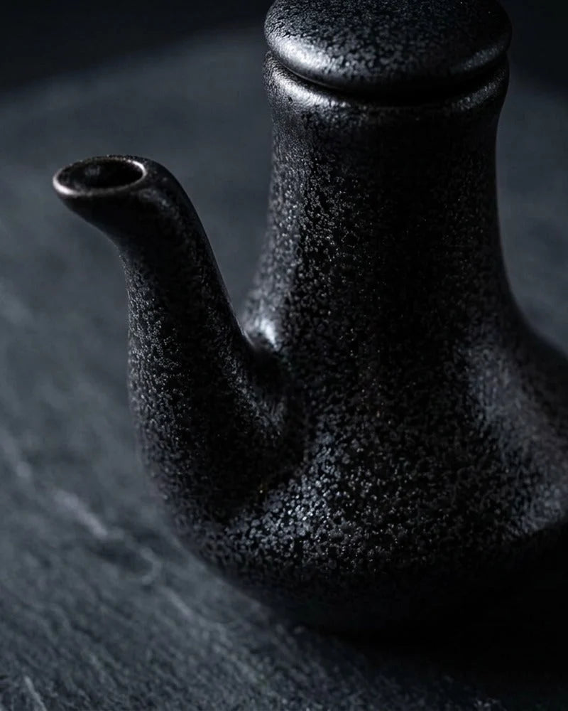 Japanese Hisao Ceramic Sauce Dispenser - Tabletop Bottle for Soy Sauce - close-up detail from Japanese Kitchen Supply