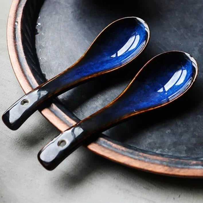 Japanese Hongo Ceramic Spoon - Soup, Ramen & Dessert Spoon - alternate angle - Japanese ramen bowl for noodles and soup from Japanese Kitchen Supply