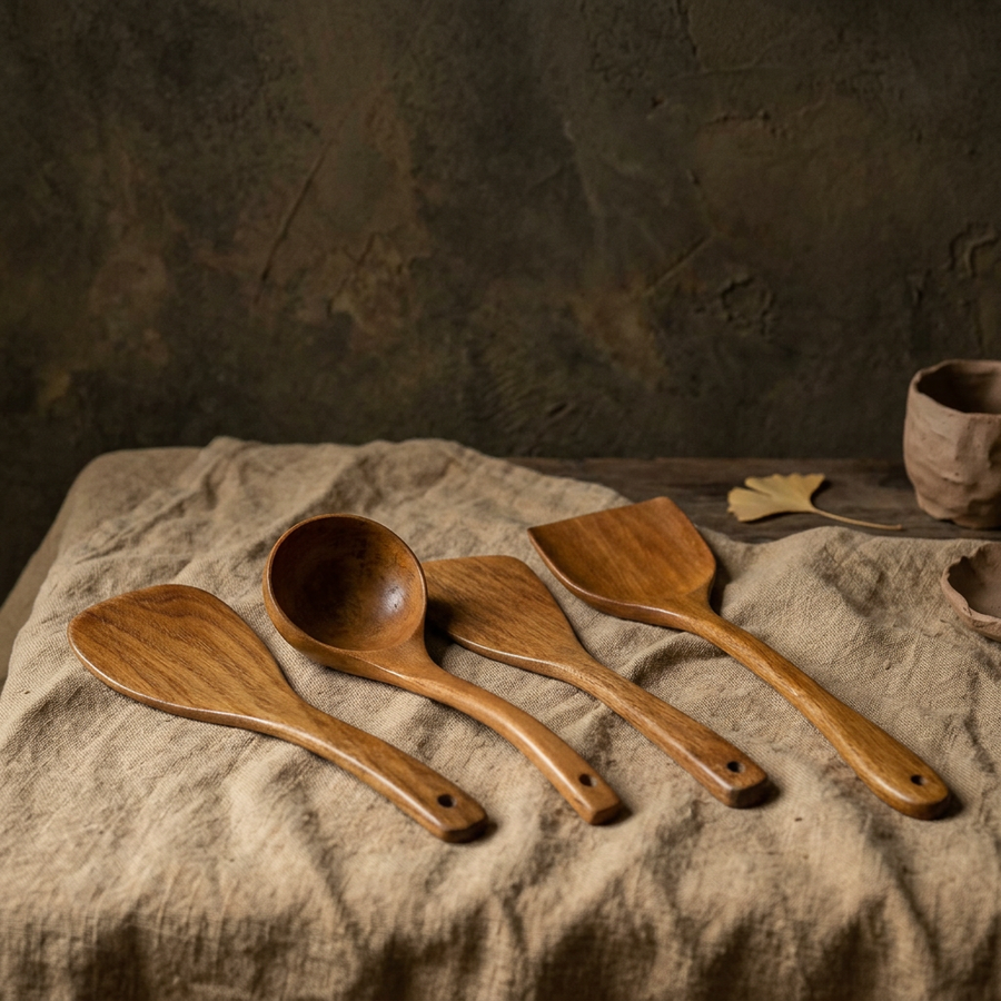 Japanese Honshu Ladle Set, 4 Handmade Wooden Ladles, alternate view