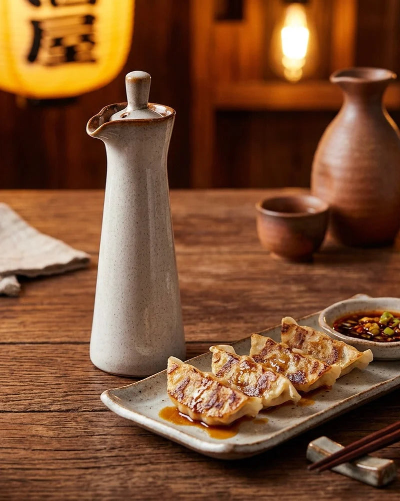 Japanese Hoshi Ceramic Sauce Dispenser - Tabletop Bottle for Soy Sauce - alternate angle from Japanese Kitchen Supply