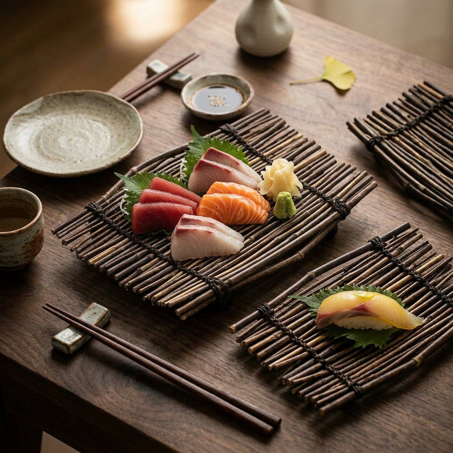 Japanese Iku Sushi Decoration Leaves - alternate angle - Japanese sushi plate for sashimi and serving from Japanese Kitchen Supply
