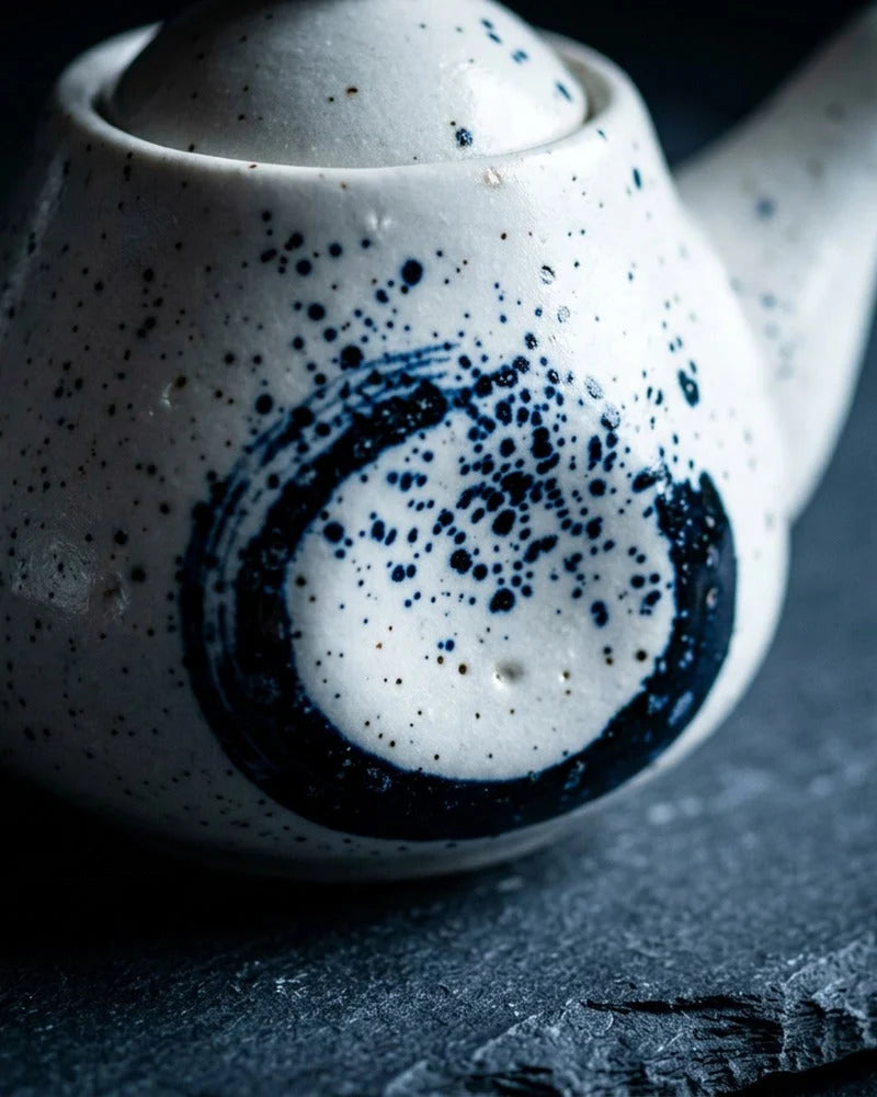 Japanese Itabashi Ceramic Sauce Dispenser - Tabletop Bottle for Soy Sauce - close-up detail from Japanese Kitchen Supply