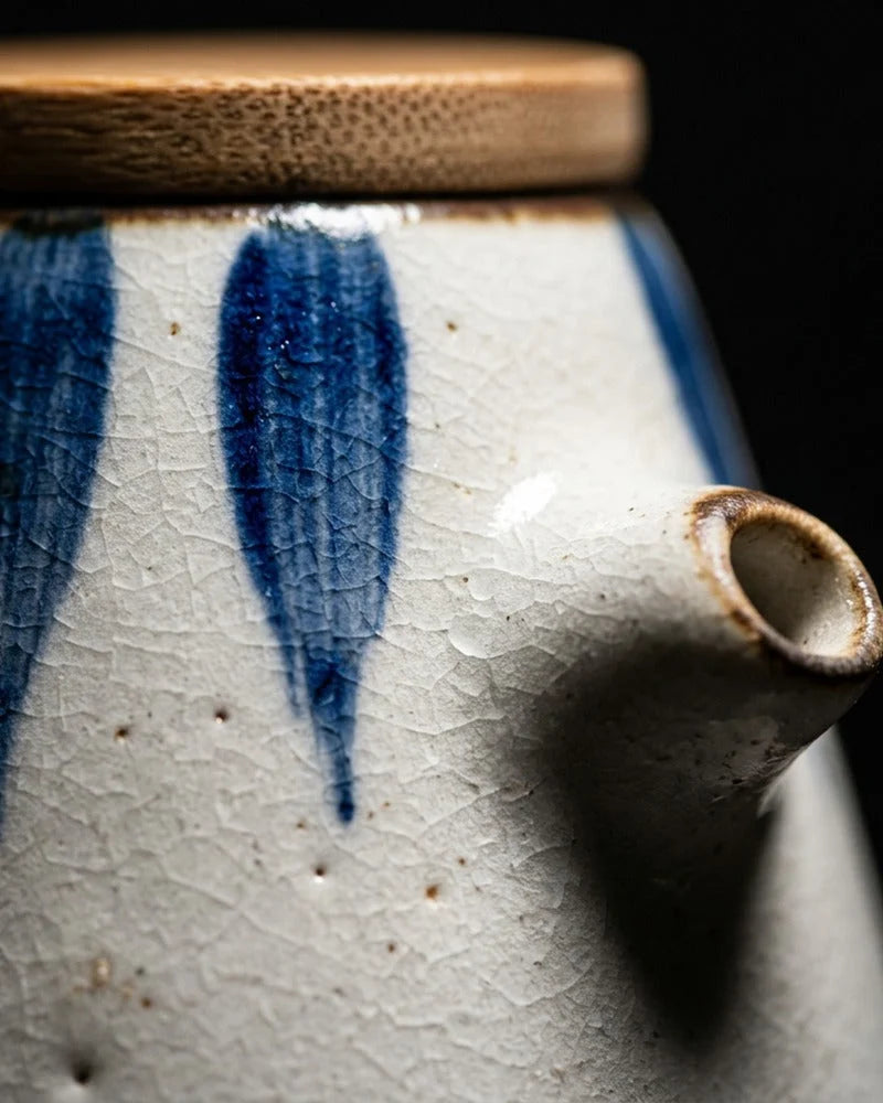 Japanese Itsu-tsu Ceramic Sauce Dispenser - Tabletop Bottle for Soy Sauce - close-up detail from Japanese Kitchen Supply