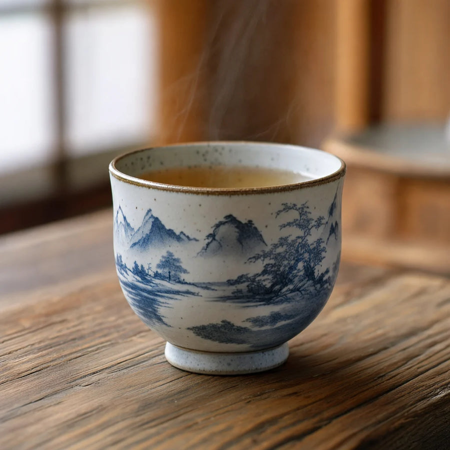 Japanese Jin Hand-Painted Porcelain Teacup - product detail view from Japanese Kitchen Supply