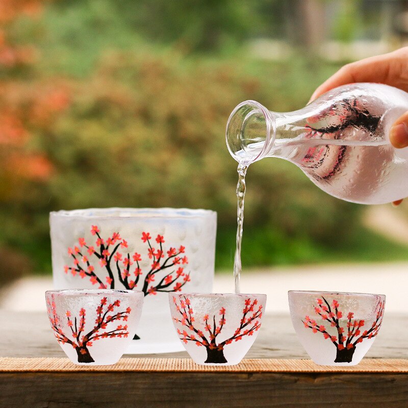 Japanese Jōnen Glass Sake Set - Tokkuri Bottle with 3 Cups - product detail view from Japanese Kitchen Supply