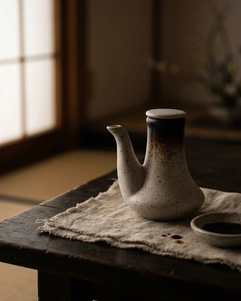 Japanese Keizo Ceramic Sauce Dispenser - Tabletop Bottle for Soy Sauce - alternate angle from Japanese Kitchen Supply