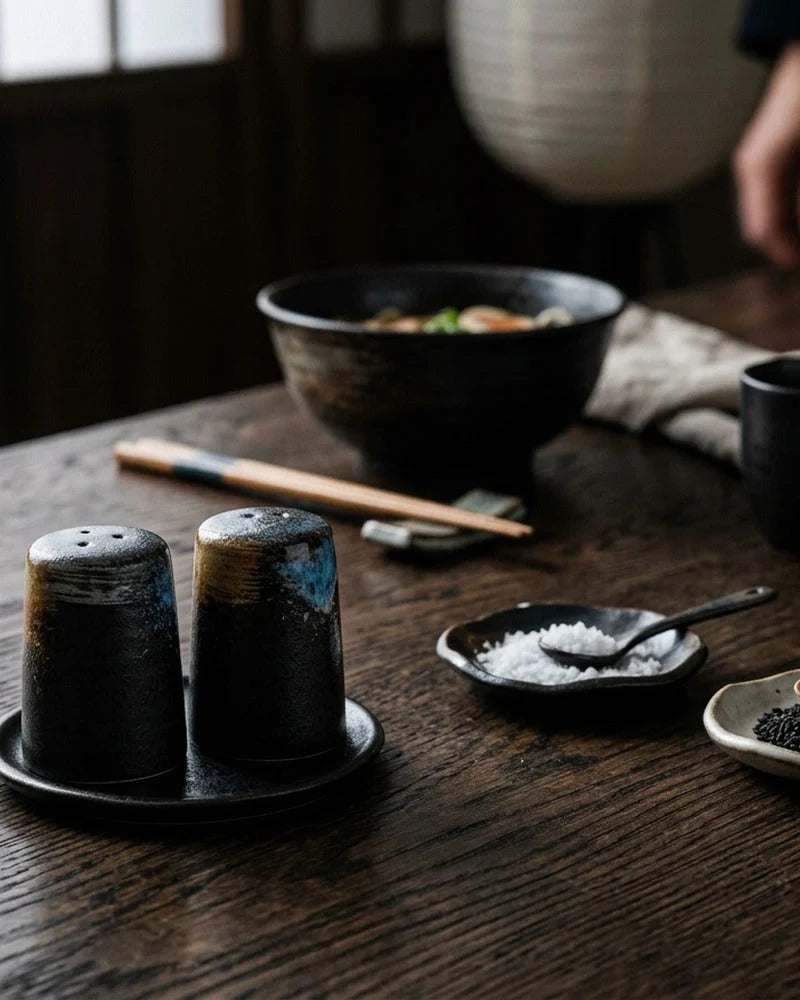 Japanese Kohaku Porcelain Pepper or Salt Shaker - alternate angle from Japanese Kitchen Supply