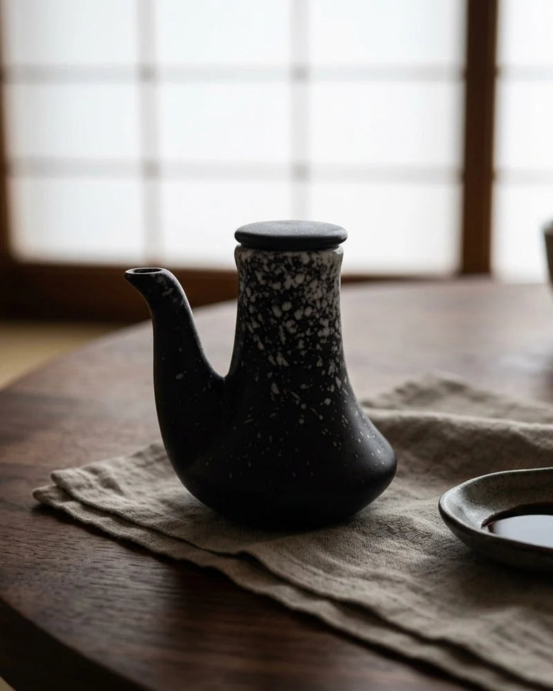 Japanese Koichi Ceramic Sauce Dispenser - Tabletop Bottle for Soy Sauce - alternate angle from Japanese Kitchen Supply