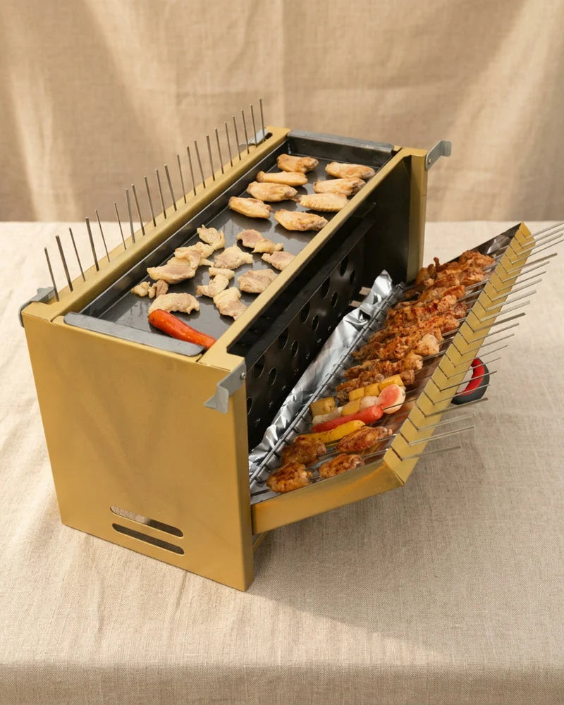 Japanese Kunimi Portable Charcoal Grill, Stainless Steel Convertible Design