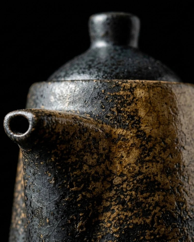 Japanese Kurou Ceramic Sauce Dispenser - Tabletop Bottle for Soy Sauce - close-up detail from Japanese Kitchen Supply