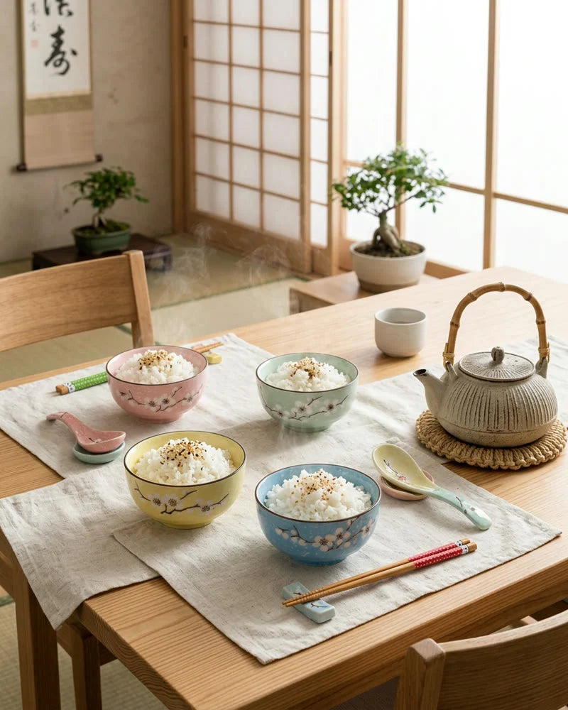 Japanese Mita Dining Set, Bowls, Chopsticks and Spoons, 4 Persons, alternate view