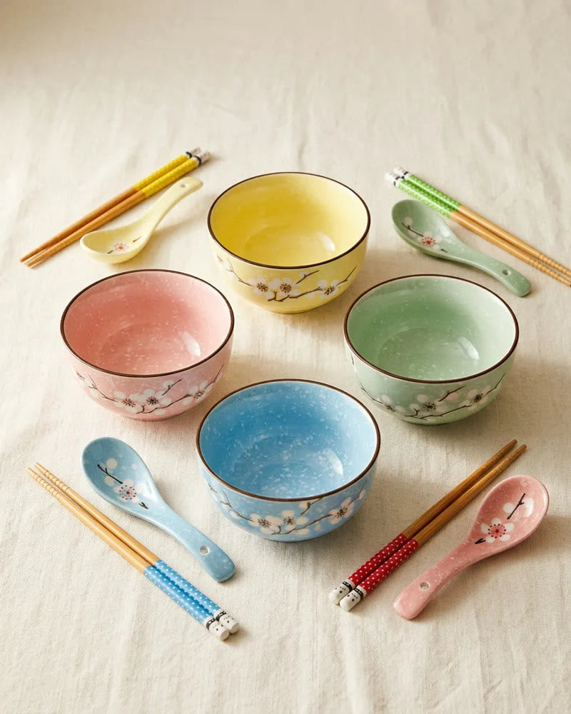 Japanese Mita Dining Set, Bowls, Chopsticks and Spoons, 4 Persons
