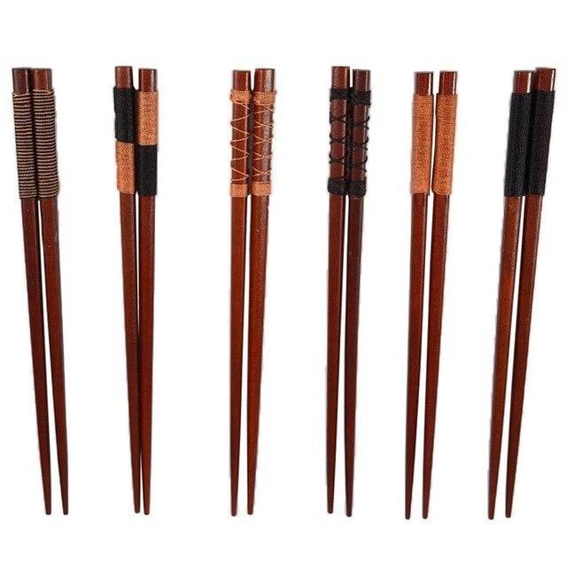Japanese Mito Chestnut Wood Chopsticks Set of 6 Pairs Chopsticks & Cutlery Set - alternate angle from Japanese Kitchen Supply