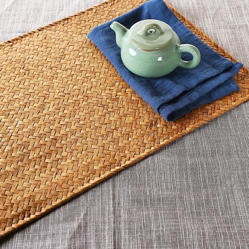 Japanese Miyuki Straw & Cloth Placemat - product detail view from Japanese Kitchen Supply