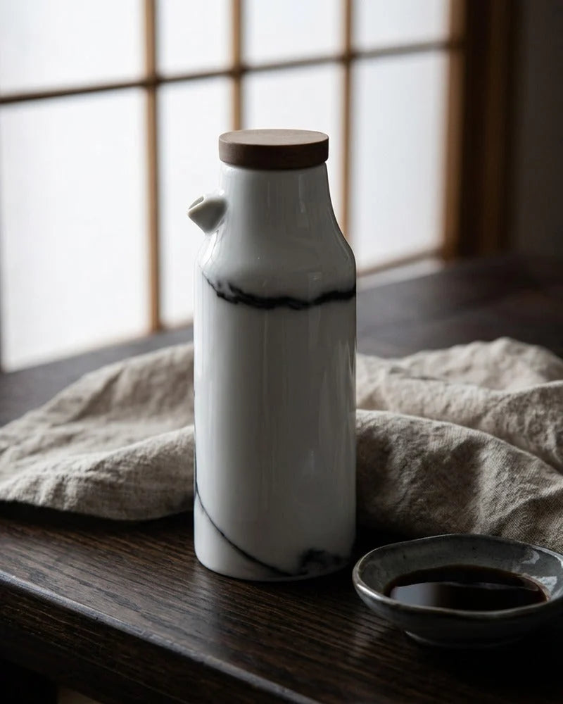 Japanese Motohasunuma Ceramic Sauce Dispenser - Tabletop Bottle for Soy Sauce - alternate angle from Japanese Kitchen Supply