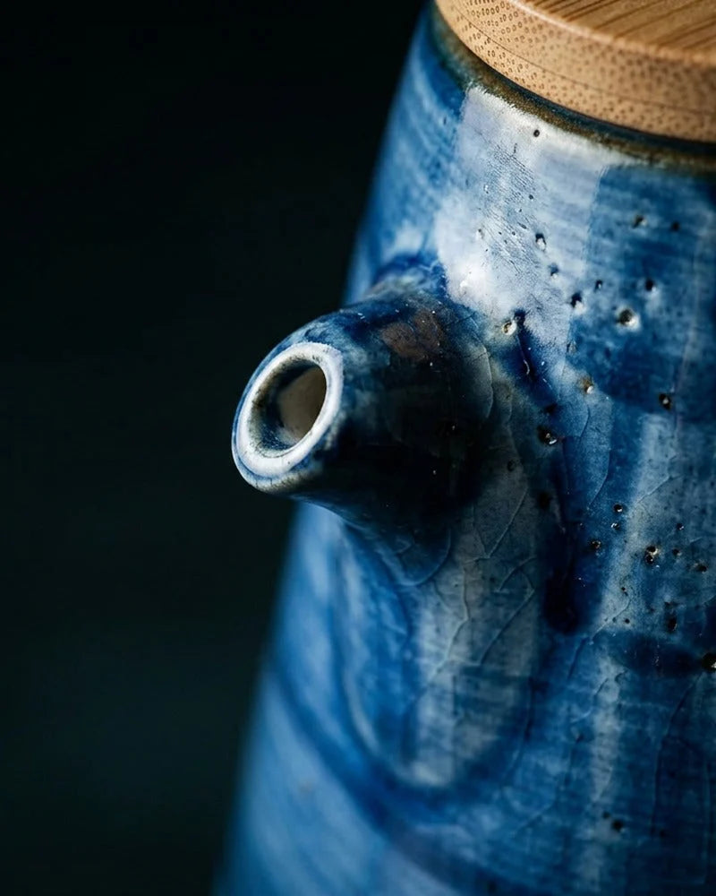 Japanese Mut-tsu Ceramic Sauce Dispenser - Tabletop Bottle for Soy Sauce - close-up detail from Japanese Kitchen Supply