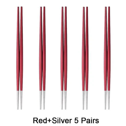 Japanese Nakano Metal Chopsticks, 10 Colors Set of 5 Pairs Chopsticks & Cutlery Set - Black Gold 5 Pairs from Japanese Kitchen Supply