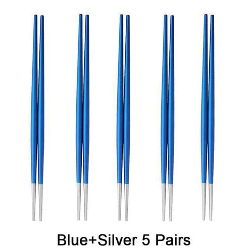 Japanese Nakano Metal Chopsticks, 10 Colors Set of 5 Pairs Chopsticks & Cutlery Set - White Gold 5 Pairs from Japanese Kitchen Supply