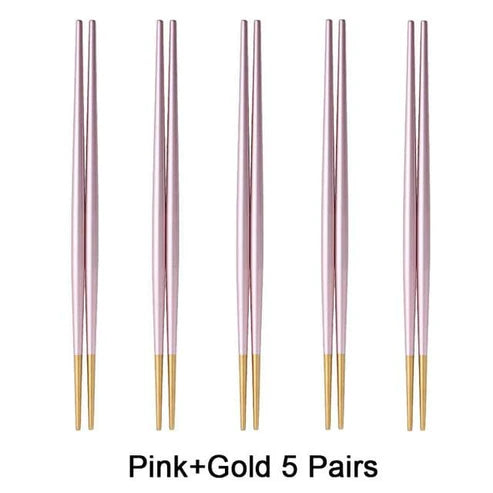 Japanese Nakano Metal Chopsticks, 10 Colors Set of 5 Pairs Chopsticks & Cutlery Set - Pink Silver 5 Pairs from Japanese Kitchen Supply