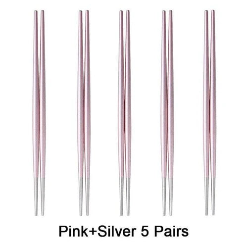 Japanese Nakano Metal Chopsticks, 10 Colors Set of 5 Pairs Chopsticks & Cutlery Set - Pink Gold 5 Pairs from Japanese Kitchen Supply