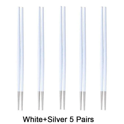 Japanese Nakano Metal Chopsticks, 10 Colors Set of 5 Pairs Chopsticks & Cutlery Set - Blue Gold 5 Pairs from Japanese Kitchen Supply