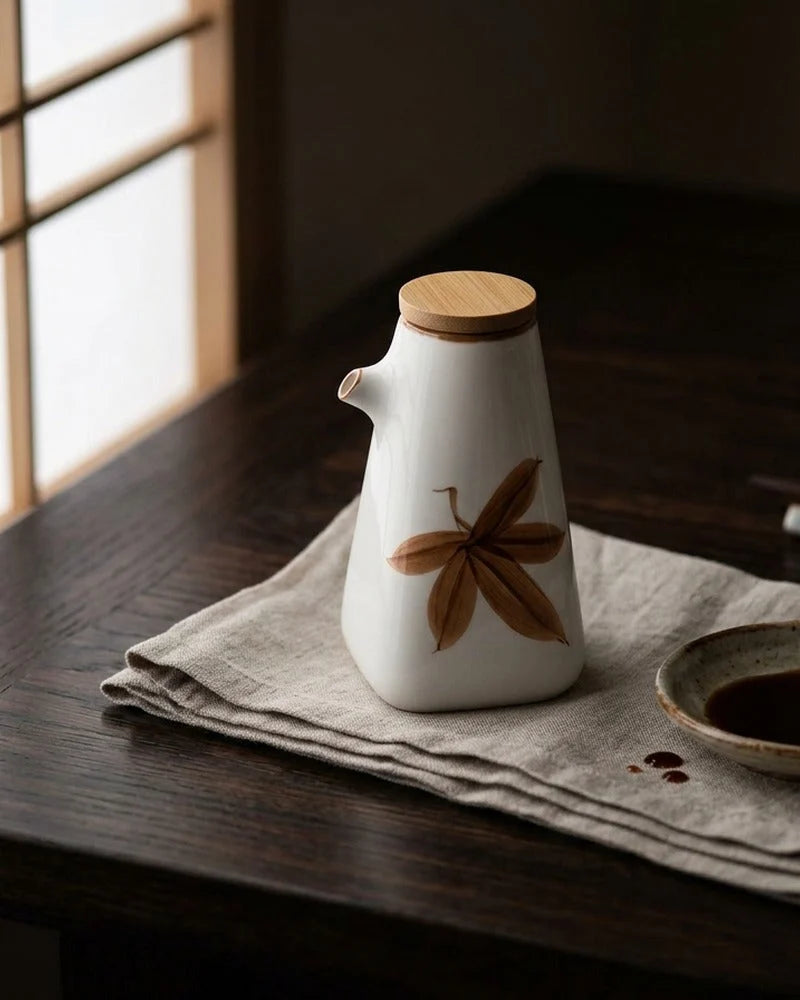 Japanese Nana Ceramic Sauce Dispenser - Tabletop Bottle for Soy Sauce - alternate angle from Japanese Kitchen Supply